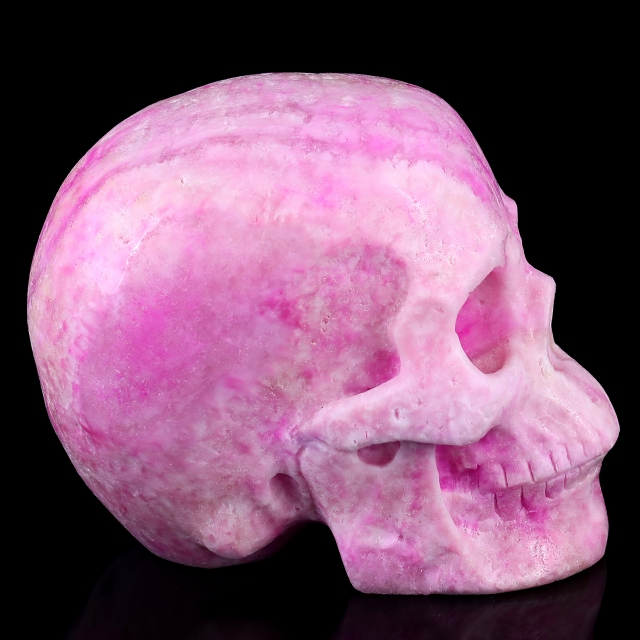 8.1" Pink Aragonite Hand Carved Crystal Realistic Skull Sculpture - Crystal Skull Carving