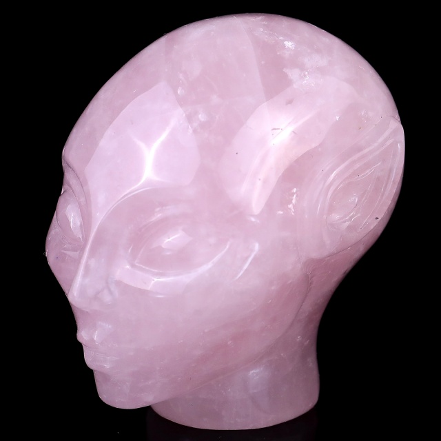 2.9" Rose Quartz Crystal Elf Alien – Hand Carved Gemstone Fine Art Sculpture for Healing & Love Energy