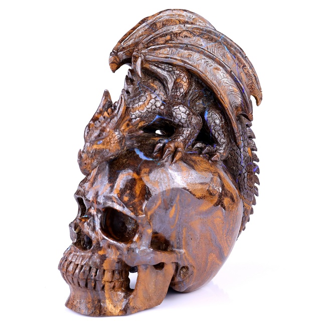 Unique 6.8" Opal Realistic Skull – Hand Carved Natural Crystal Sculpture for Energy Healing