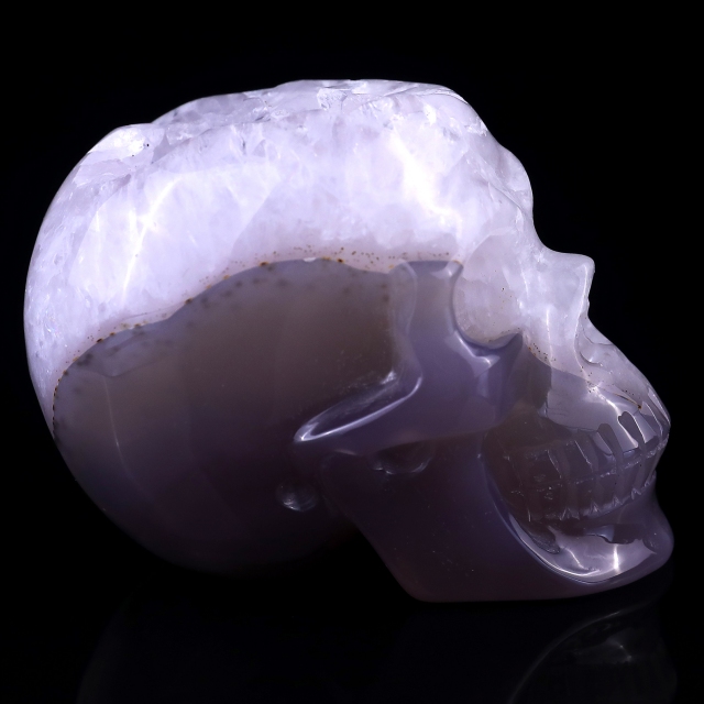 3.4" Geode Agate Hand Carved Crystal Geode Skull Sculpture