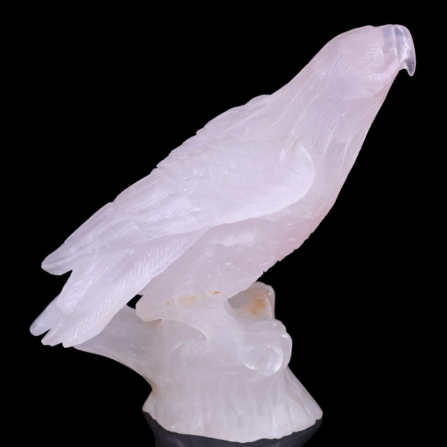 6.7" Rose Quartz Hand Carved Crystal Parrot Sculpture - Healing Crystal Decor