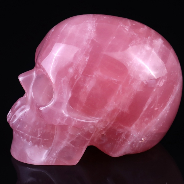 3.0" Rose Quartz Hand Carved Crystal Realistic Skull Sculpture