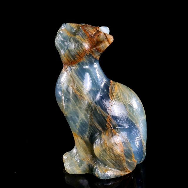 2.9" Natural Blue Onyx Hand Carved Crystal Cat Sculpture
