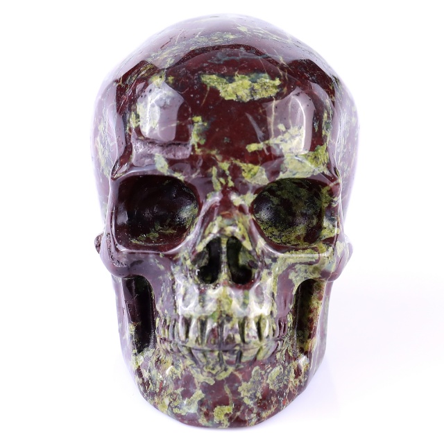 3.0" Dragon Blood Jasper Carved Crystal Realistic Skull Sculpture