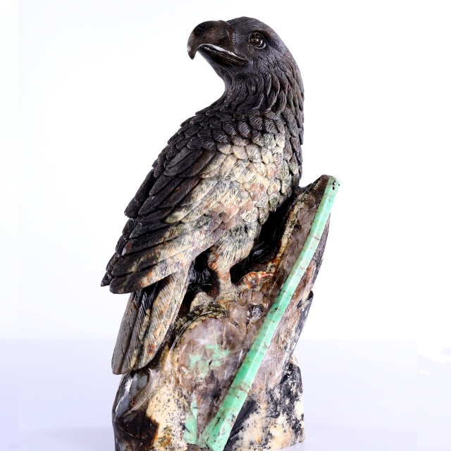 11" Natural Emerald Hand Carved Crystal Eagle Sculpture