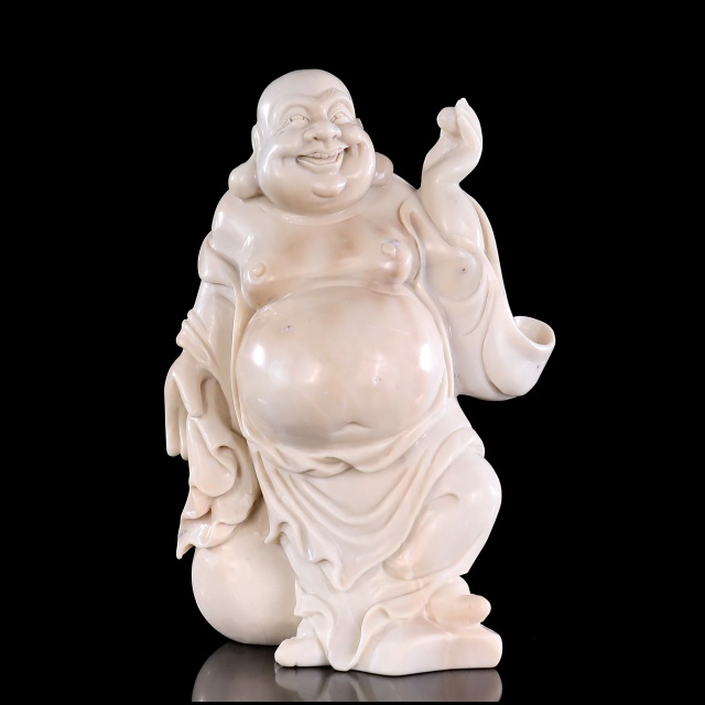 8.5" White Jade Hand Carved Crystal Buddha Sculpture