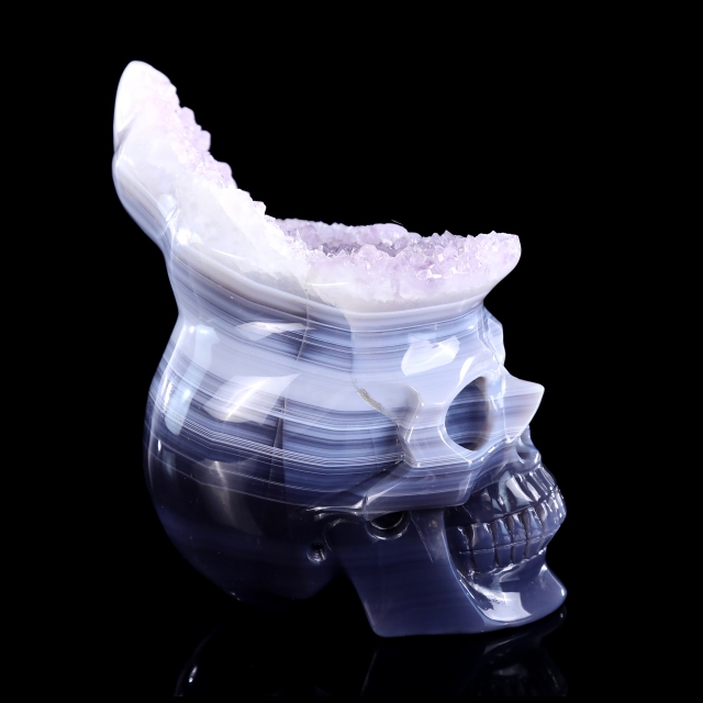 5.6" Amethyst Druse Agate Skull – Hand Carved Natural Crystal Healing Sculpture