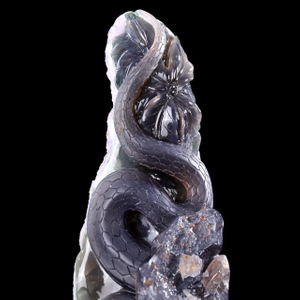 11.8 Inch Artisanal Amethyst Geode Snake & Frog – Hand-Carved Crystal Sculpture for Luxury Decor