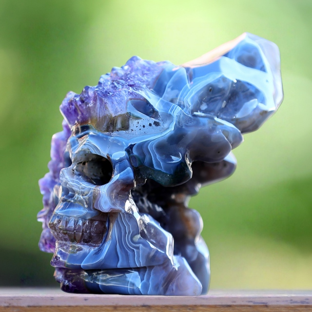 5.0" Amethyst Druse Agate Hand Carved Mineral Specimen Skull Sculpture