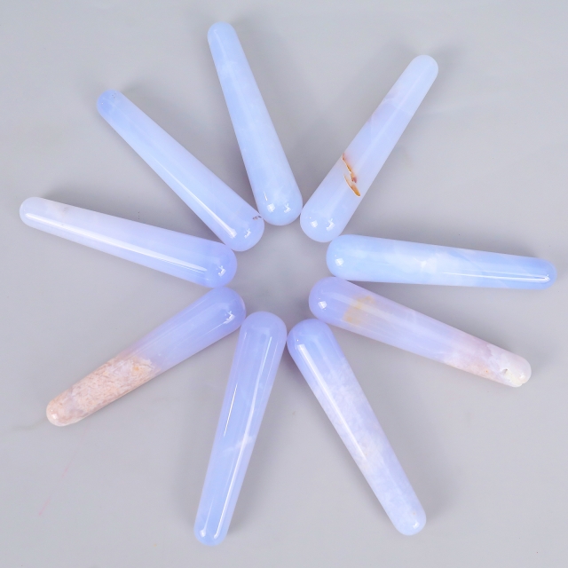 Blue Chalcedony Cylindrical Massager - Natural Gemstone Face & Body Roller for Stress Relief, Skin Rejuvenation & Muscle Relaxation