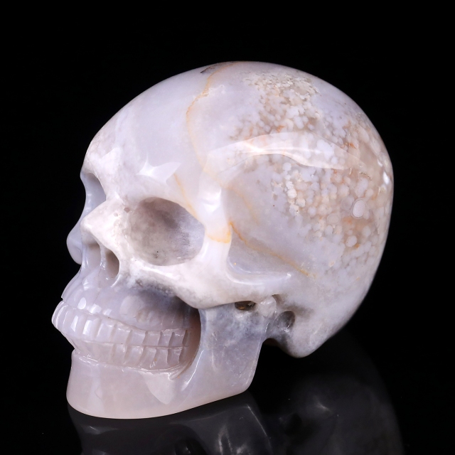 3.0" Natural Agate Hand Carved Crystal Realistic Skull Sculpture