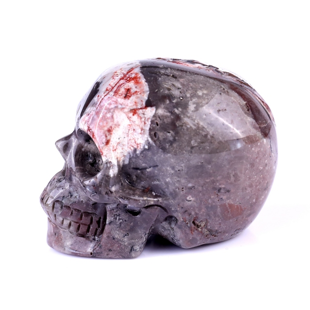 3.0" Red Crazy Lace Agate Hand Carved Crystal Realistic Skull Sculpture