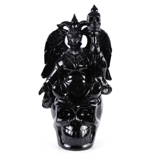 Massive 15.3" Black Obsidian Crystal Skull – Hand Carved Realistic King Sculpture