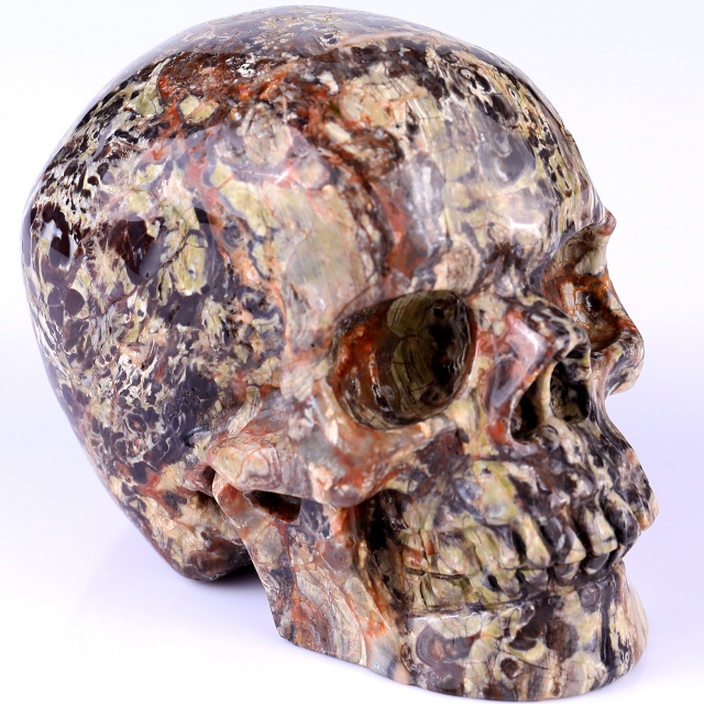 4.4" Coin Agate Hand Carved Crystal Realistic Skull Sculpture