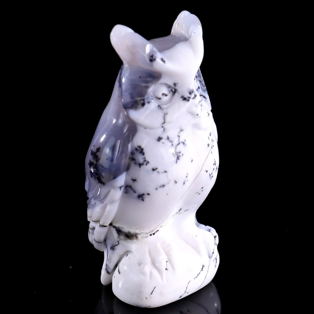 2.0" White Opal Hand Carved Crystal Owl Sculpture
