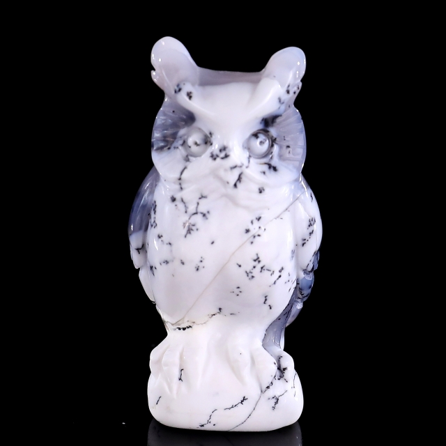 2.0" White Opal Hand Carved Crystal Owl Sculpture