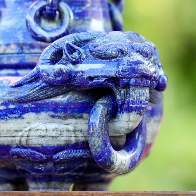 9.0” Natural Lapis Lazuli Hand Carved 3 Foot Censer with Lid Gemstone Tripod