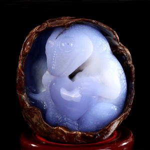 5.8" Natural Polished Blue Chalcedony Dinosaur - Geode Carved Gemstone Decoration