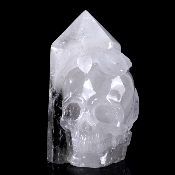 9.2" Natural Hand-Carved Phantom Quartz - Skull and Snake Gemstone Figurine