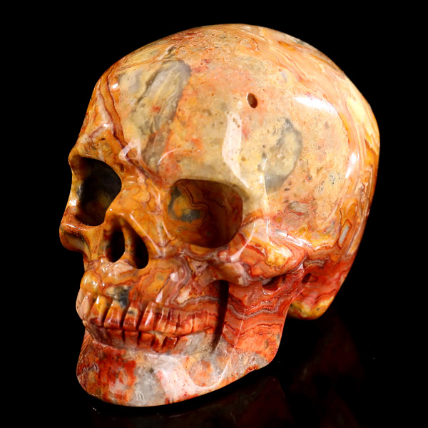 3.0" Hand-Carved Polished Crazy Lace Agate Skull - Natural Gemstone Sculpture