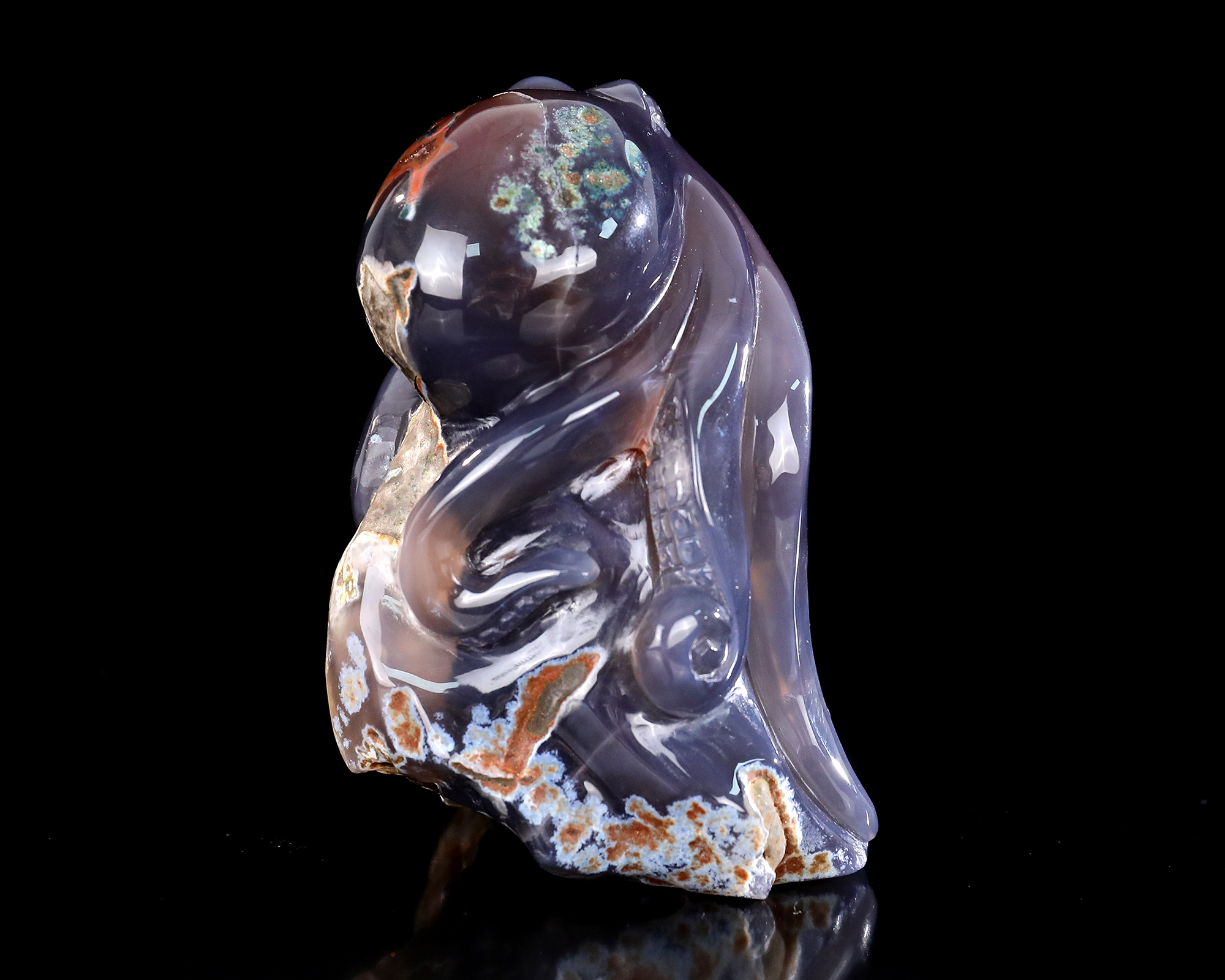 Handmade Geode Agate Octopus Carving - Natural Crystal Sculpture for Home Decor