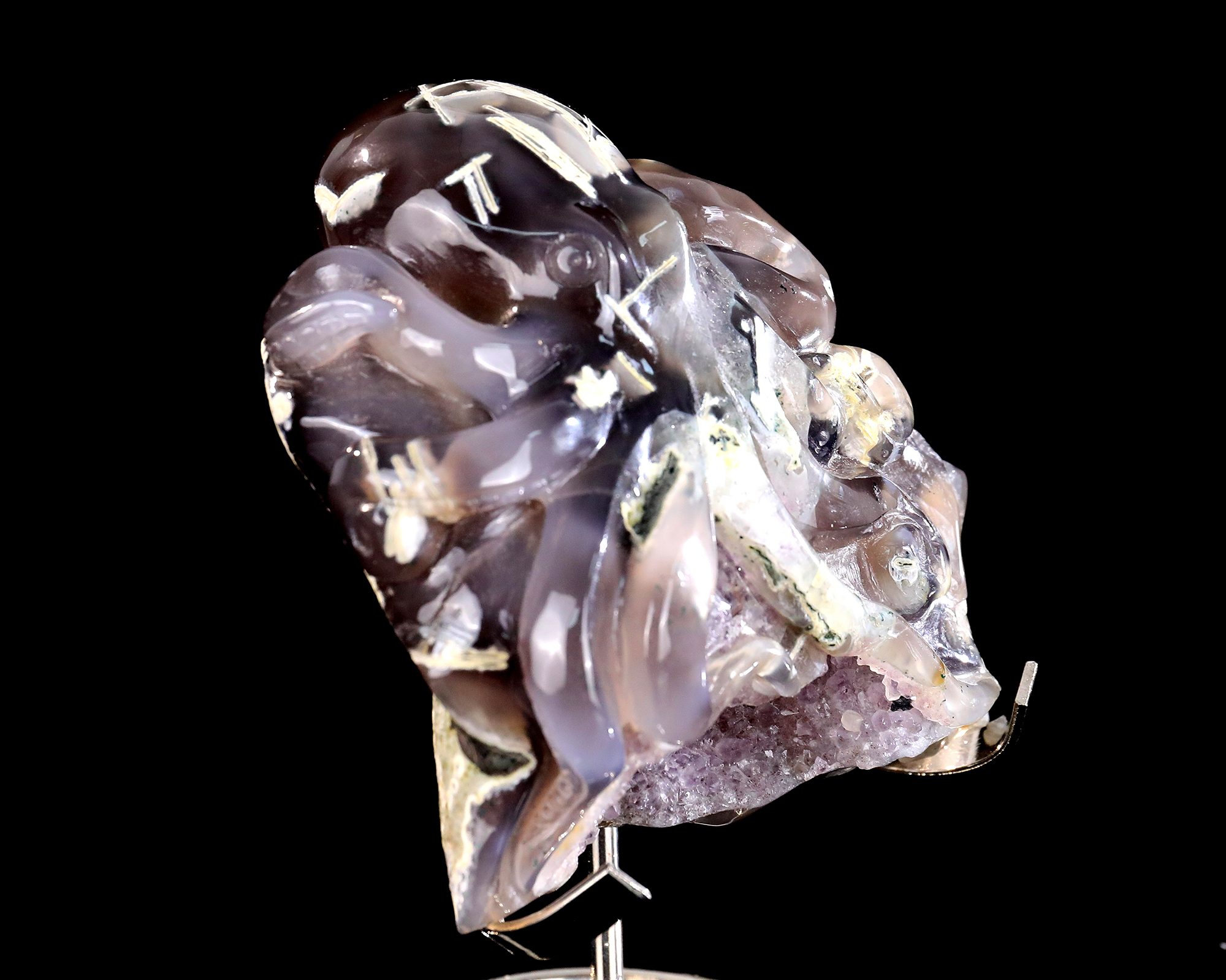 Detailed Geode Agate Octopus Sculpture - Hand Carved Natural Crystal Animal Figurine