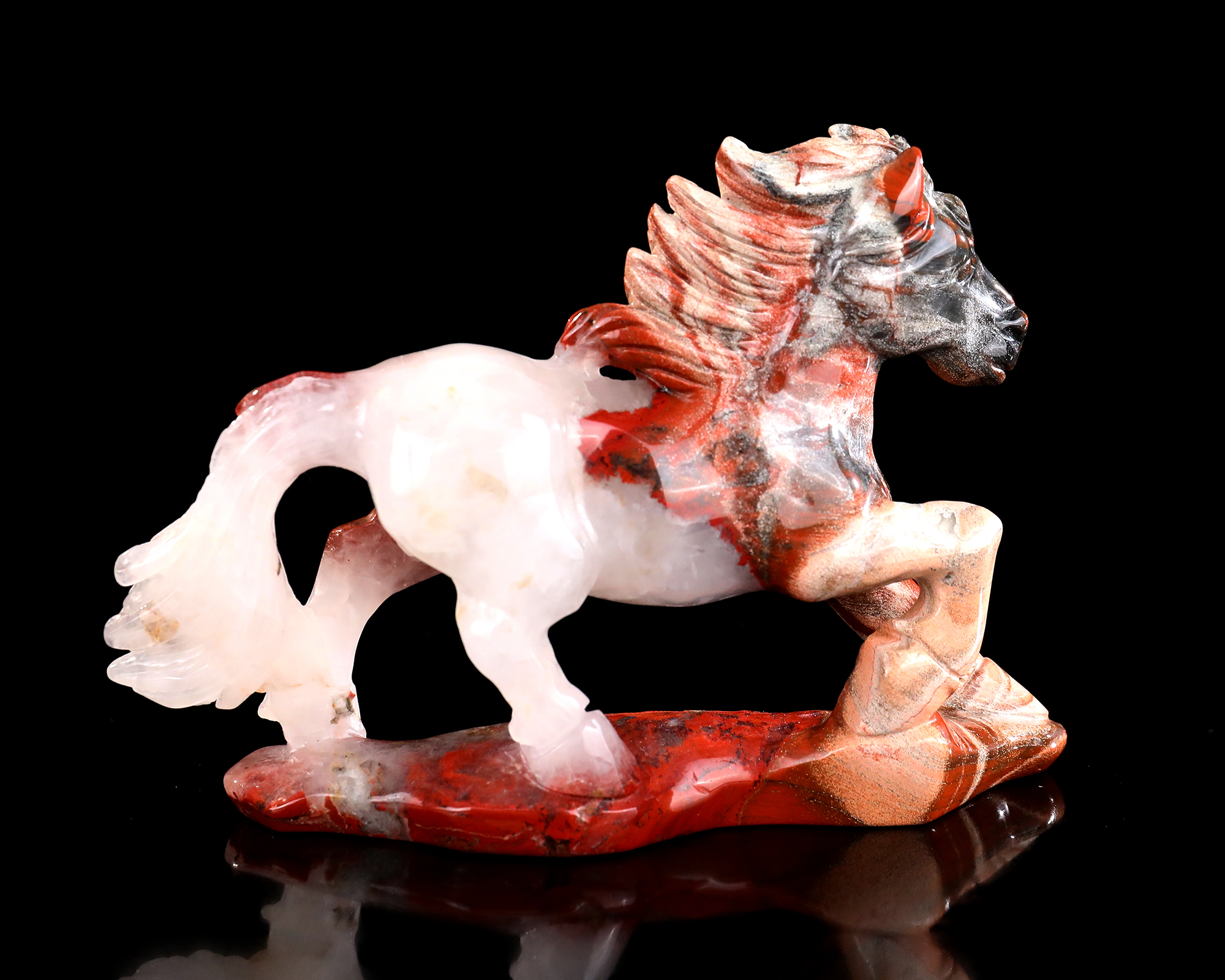 Hand-Carved Running Horse Statue - Polished Gemstone Animal Figurine for Feng Shui & Collection
