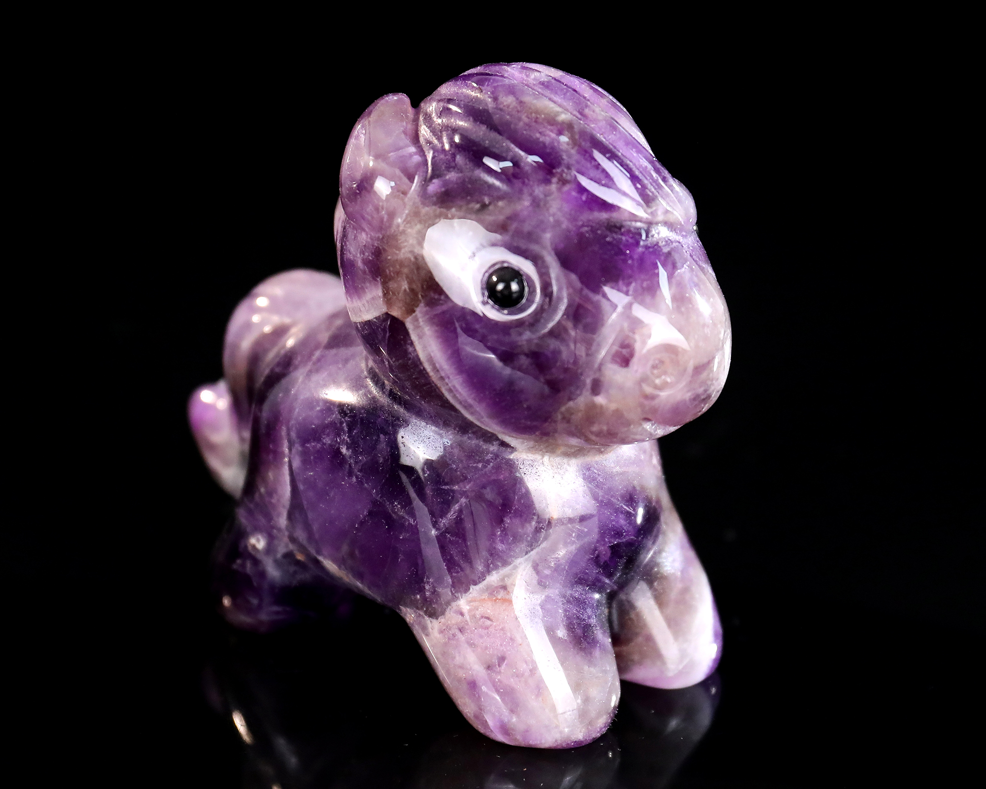 Hand-Carved Amethyst Cartoon Pony Figurine - Polished Stone Animal Statue for Desk Display & Collection