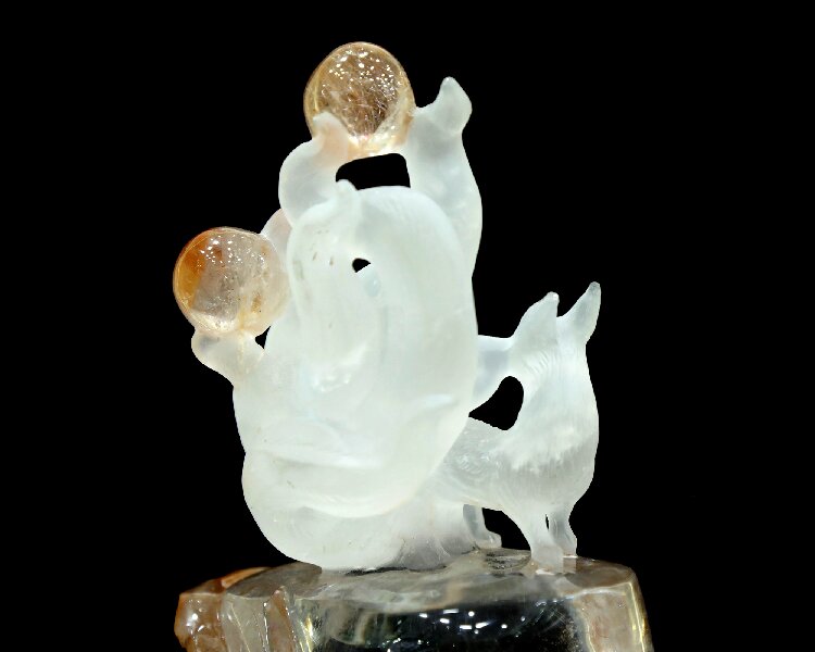 Rutilated Quartz Nine-Tailed Fox Sculpture - Divine Healing Spiritual Crystal Decor
