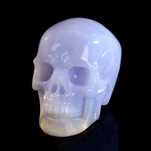 3.0" Smooth Blue Chalcedony Skull Carving, Handcrafted Gemstone Figurine