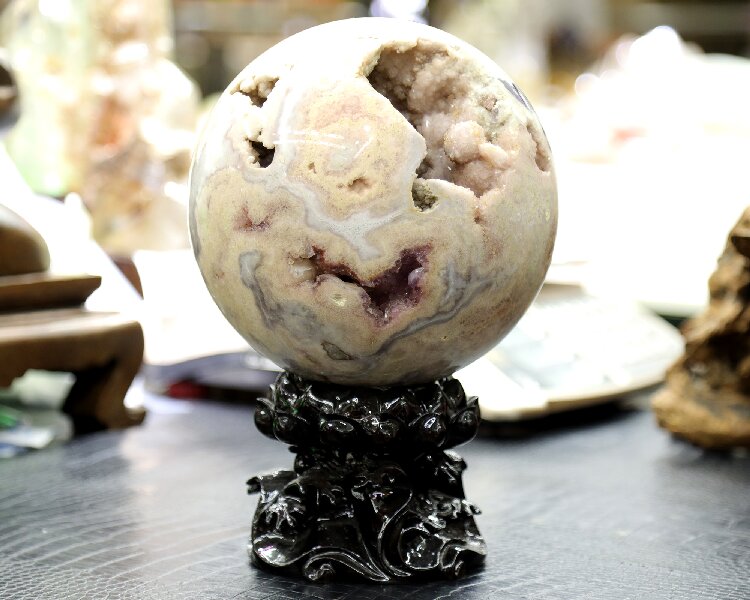 Handmade Amethyst Cherry Blossom Sphere - Healing Crystal for Calming Energy