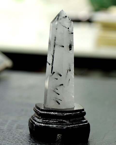 Natural Black Tourmaline Hexagonal Prism - Hand Polished Energy Protection Crystal