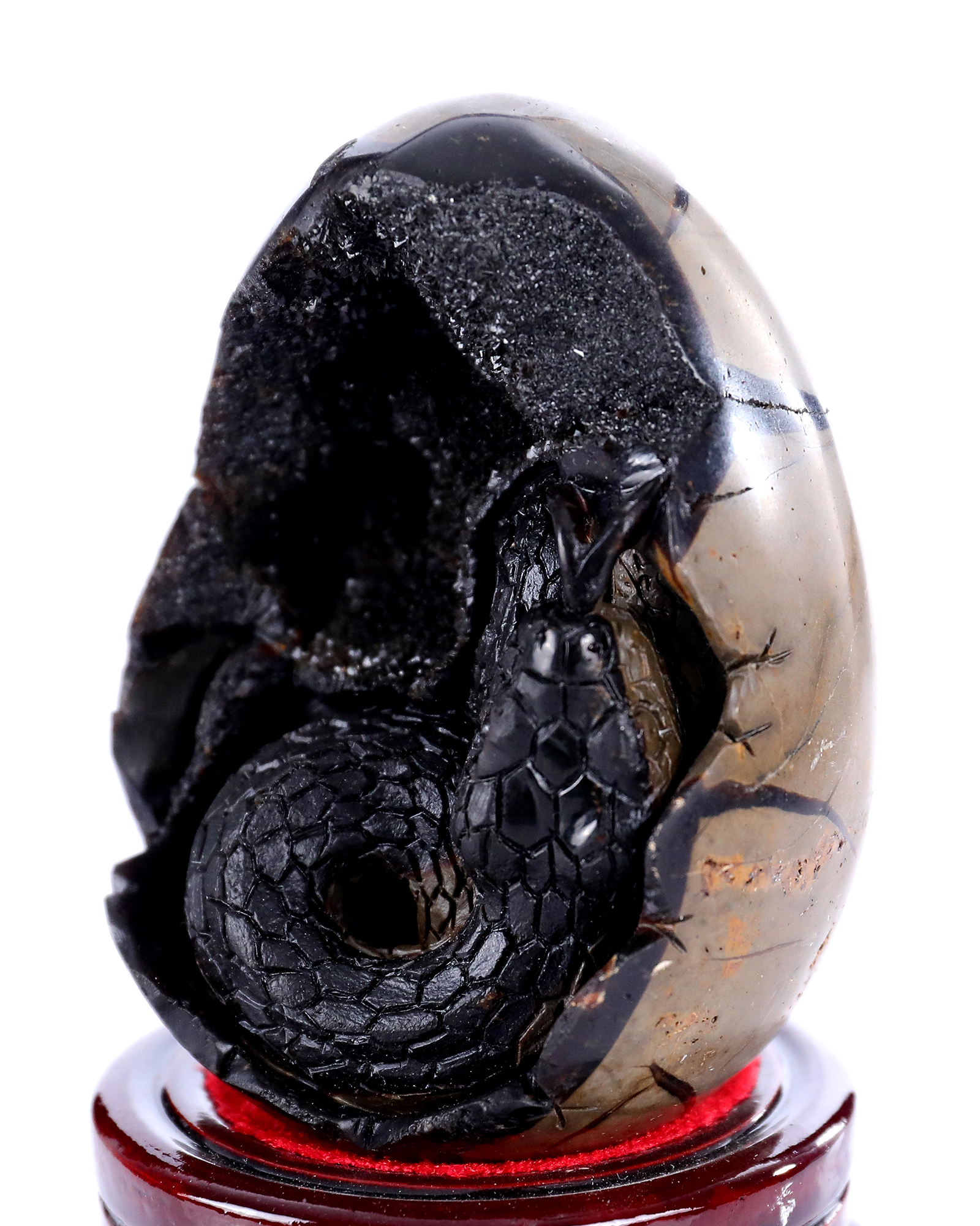 Hand Carved Dragon Septarian Stone Cave Snake Statue Natural Gemstone Ornament