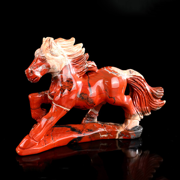 Hand-Carved Red Jasper Horse Statue Natural Stone Art Figurine