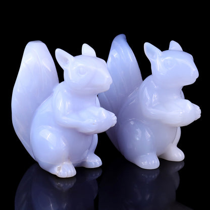 2.9" Blue Chalcedony Hand Carved Crystal Squirrel Sculpture