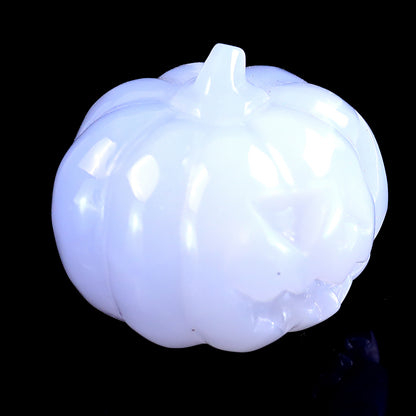 1.7” Natural Blue Chalcedony Hand Carved Crystal Pumpkin Sculpture, Halloween Gift