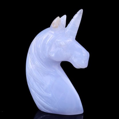 3.9" Blue Chalcedony Hand Carved Crystal Unicorn Sculpture