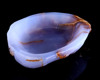 5.3" Blue Chalcedony Hand Carved Crystal Jewelry Tray Fruit Tray