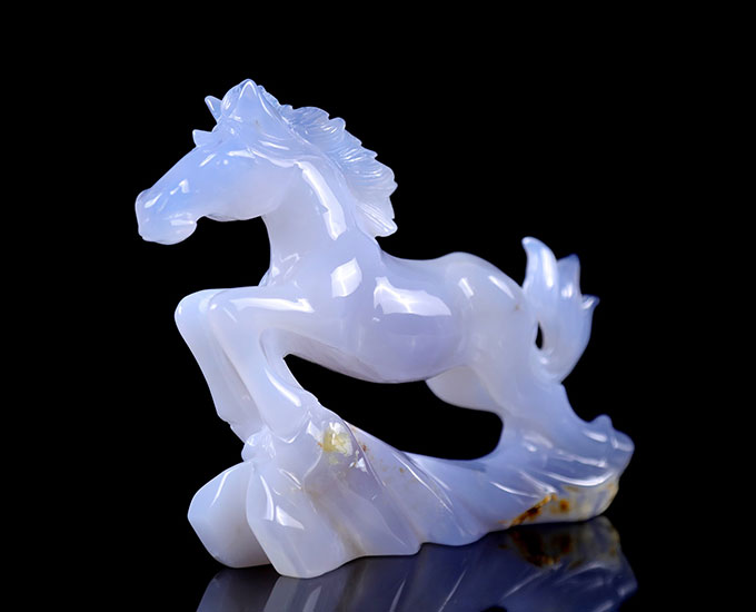 5.4" Blue Chalcedony Hand Carved Crystal Horse Sculpture