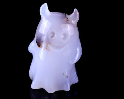 3.0” Natural Blue Chalcedony Hand Carved Crystal Ghost Sculpture, Halloween Gift