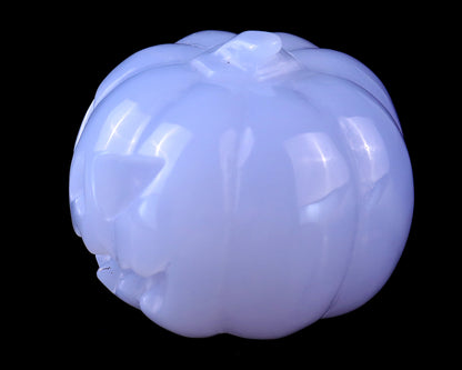 1.7” Natural Blue Chalcedony Hand Carved Crystal Pumpkin Sculpture, Halloween Gift