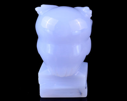 3.0" Blue Chalcedony Hand Carved Crystal Owl Sculpture