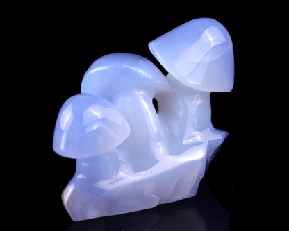 4.2" Blue Chalcedony Hand Carved Crystal Mushrooms Sculpture