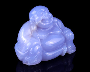 Gemstone 3.9" Blue Chalcedony Hand Carved Crystal Buddha Sculpture