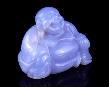 Gemstone 3.9" Blue Chalcedony Hand Carved Crystal Buddha Sculpture