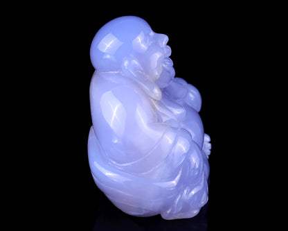 Gemstone 3.9" Blue Chalcedony Hand Carved Crystal Buddha Sculpture