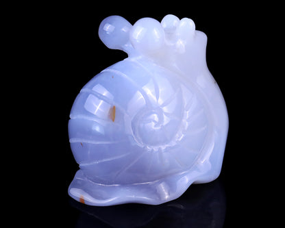 2.7" Blue Chalcedony Hand Carved Crystal Snail Sculpture