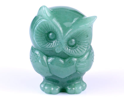 2.0" Green Aventurine Hand Carved Crystal Owl Sculpture