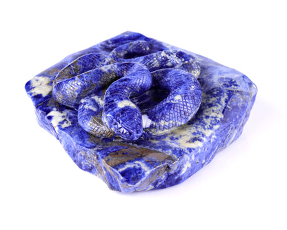 5.9" Sodalite Hand Carved Crystal Snake Sculpture