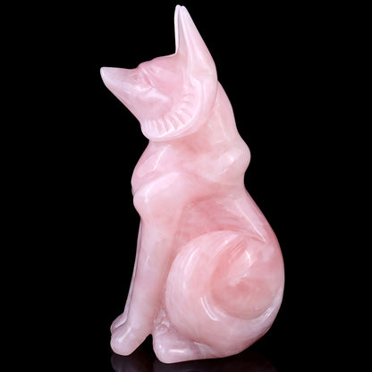 5.9" Rose Quartz Hand Carved Crystal Fox Sculpture